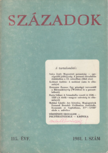 Szzadok 1981/1. (A Magyar Trtnelmi Trsulat kzlnye)
