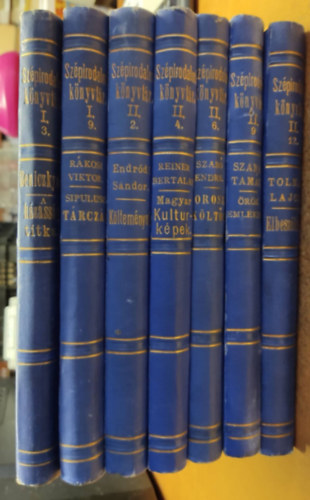Tolnai Lajos, Szana Tam�s, Reiner Bertalan, Endr�di S�ndor, R�kosi Viktor, Beniczkyn� Bajza Lenke, Szab� Endre - 7 db Sz�pirodalmi k�nyvt�r: A h�zass�g titka (I.3.); Sipulusz t�rcz�i (I.9.); K�ltem�nyek (II.2.); Kultur-k�pek (II.4.); Orosz k�lt�k (II.6.); �r�k eml�kek (II.9.); Elbesz�l�sek (II.12.)
