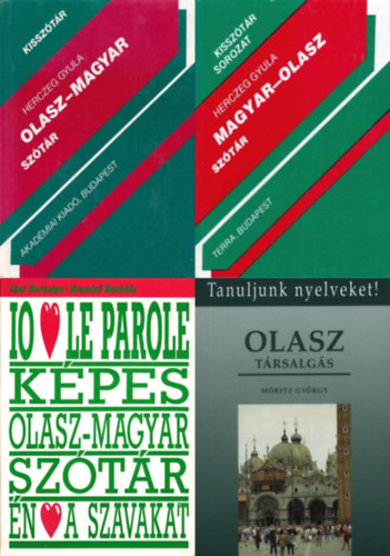 Iker Bertalan -Szendrő Borbála, Móritz György, Herczeg Gyula - 4 db könyv olasz nyelvtanulók számára: Olasz társalgás + Magyar-olasz szótár + Olasz-magyar szótár + Képes olasz-magyar szótár