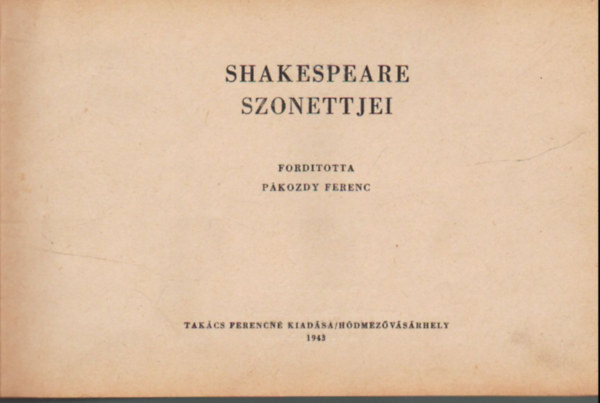 P�kozdy Ferenc (ford.) - Shakespeare szonettjei