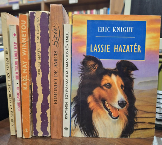 May Karl, Louis L'Amour, Gergely M�rta, Edmondo de Amicis, Sas Ede, Eric Knight - 7 db ifj�s�gi reg�ny, K�NYVMENT� AJ�NLAT: A szerencs�t hoz� alm�sderes, Milo talpon l�ra kap, Winnetou, A mi l�nyunk, Sz�v, Rin-tin-tin, Lassie hazat�r
