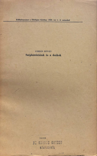 F�bi�n Istv�n - Sz�phist�ri�ink �s a de�kok (K�l�nlenyomat)