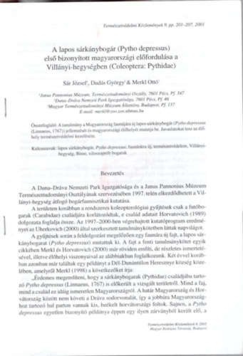 Sr Jzsef, Duds Gyrgy, Merkl Ott - A lapos srknybogr ( Pythor depressus ) els bizonytott magyarorszgi elfordulsa a Villnyi-hegysgben ( Coleoptera: Pythidae ) - Klnlenyomat