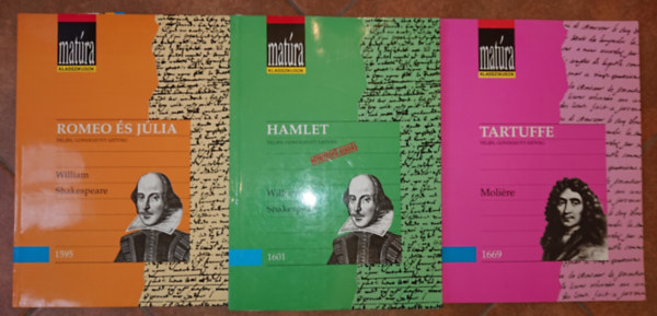 William Shakespeare, Jean Baptiste Moliere - 3 klasszikus dráma a Matúra Klasszikusok című sorozatból: Rómeó és Jólia (teljes gondozott szöveg), Hamlet (teljes gondozott szöveg - kétnyelvű), Tartuffe (teljes gondozott szöveg),