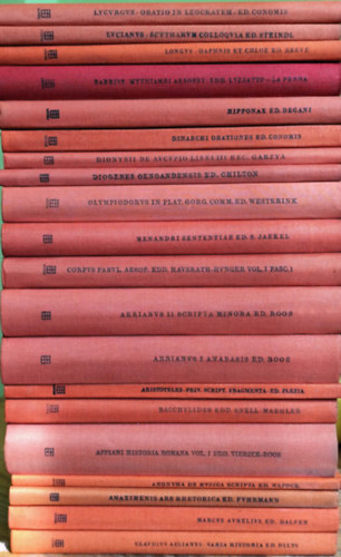 Claudius Aelianus, Marcus Aurelius, Anaximen�sz, Bacchylides, Arisztotel�sz, Flavius Arrianus, Diogenes Oenoandensis, Dionysii, Hipponax, Babrius, Longus, Lukianosz, Lycurgus - Bibliotheca Teubneriana - 10. k�nyvcsomag (20 k�tet) (g�r�g-latin nyelven)