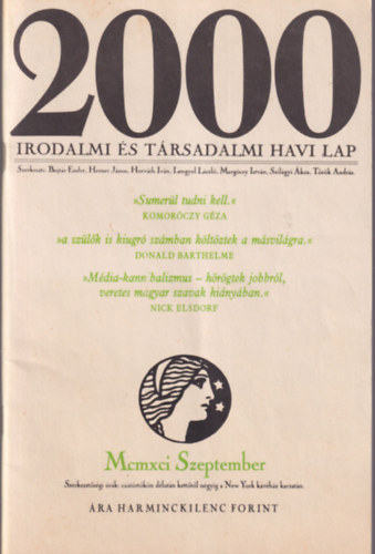Herner Jnos (szerk.) - 2000 Irodalmi s trsadalmi havilap III. vf. 9. szm 1991