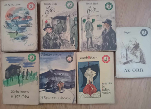 Gogol, S�nta Ferenc, L�szl� N�meth, Maugham, Maupassant - 7 db k�nyv(Sz�pirodalmi Kiad�) B�nI-II, A Rondoli-l�nyok,Es�,H�sz �ra,H�sz �ra,Triszt�n �s Izolda reg�je,Az orr,