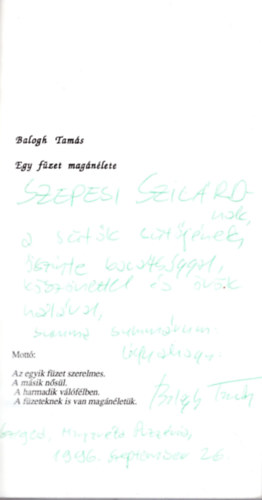 Balogh Tams - Egy fzet  magnlete-dediklt