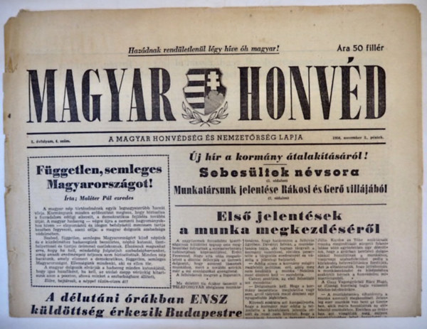Magyar Honvéd újság 1956. november. 02.