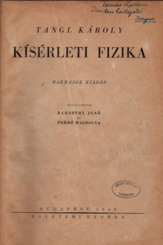 Tangl Kroly - Ksrleti fizika