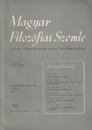 Szigeti Jzsef - Magyar Filozfiai Szemle IX. vf. 5. szm 1965
