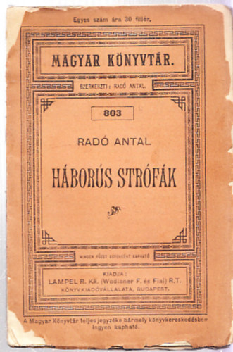 Radó Antal (szerk.) - Háborús strófák (Magyar Könyvtár 803.)