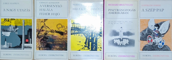 Csingiz Ajtmatov, Jorge Semprun, Pierre Boulle, Richard Brautigan, Goffredo Parise - 5db reg�ny a Eur�pa zsebk�nyvek sorozatb�l - Csingiz Ajtmatov-A versenyl� hal�la/Feh�r haj�, Jorge Semprun-A nagy utaz�s, Pierre Boulle-H�d a Kwai foly�n, Richard Brautigan-Pisztr�ngfog�s Amerik�ban, Goffredo Parise-A sz�p pap