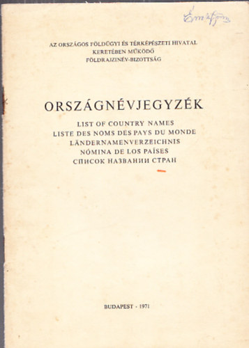 Dr. Takcs Jzsef (sszell.), Fldi Ervin (szerk.) - Orszgnvjegyzk