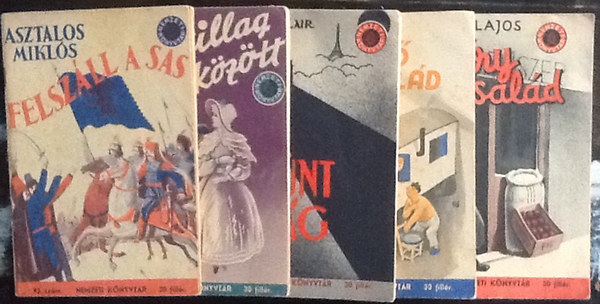 5 db Nemzeti k�nyvt�r sor. (93,94,95,96,98. sz�m)-Asztalos Mikl�s:Felsz�ll a sas-Tab�ry G�za:K�t csillag k�z�tt-Upton Sinclair:Let�nt vil�g-Ters�nszky J. Jen�:A rep�l� csal�d-Tolnai Lajos:A k�ry csal�d