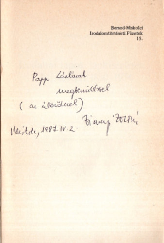 Zimonyi Zolt�n - Irodalmi lapok, lapk�s�rletek Miskolcon 1880-1956