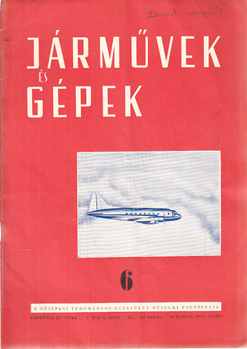 J�rm�vek �s g�pek 1954. j�nius (I. �vfolyam, 6. sz�m)
