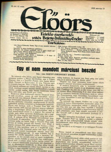 vitz Bajcsy-Zsilinszky Endre ( felels szerkeszt) - Elrs folyirat II. vf. 12. szm. 1929. mrcius 23.