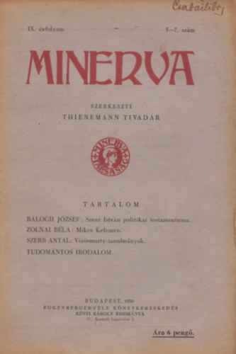 Thienemann Tivadar (szerk.) - Minerva IX. vfolyam 5-7. szm