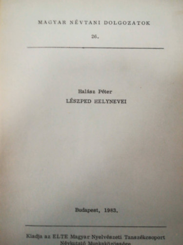 Halász Péter - Lészped helynevei