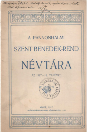 A pannonhalmi Szent Benedek-rend n�vt�ra - Az 1917-18. tan�vre