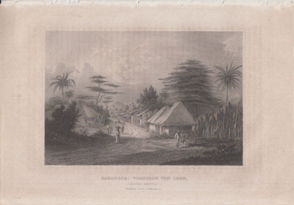 Saragosa, Vortstadt von Leon (Central America) (Saragosa, Leon külvárosa, Mexikó, Közép-Amerika) (16x23,5 cm lapméretű eredeti acélmetszet, 1856-ból)