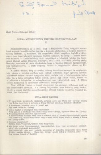 Ga�l Attila, K�hegyi Mih�ly - Tolna megye Pesthy Frigyes Helyn�vt�r�ban II. - Dedik�lt - K�l�nlenyomat