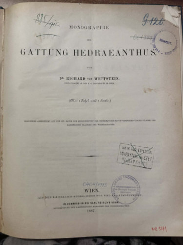 Wettstein, Richard von. - Monographie der Gattung Hedraeanthus.