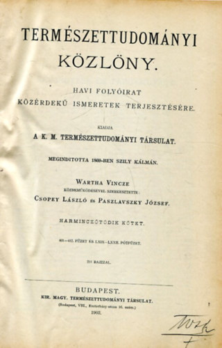 Termszettudomnyi kzlny 1902.