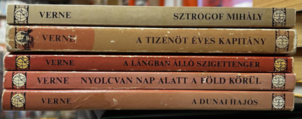 Verne Gyula (Jules Verne) - 5 db Verne kötet: Sztrogof Mihály, A tizenöt éves kapitány, A lángban álló szigettenger, Nyolcvan nap alatt a föld körül, A dunai hajós