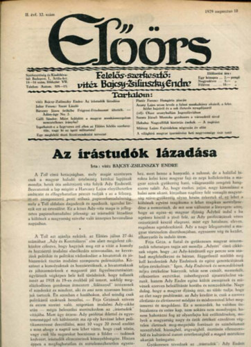 vitz Bajcsy-Zsilinszky Endre ( felels szerkeszt) - Elrs folyirat II. vf. 32. szm. 1929. augusztus 10.