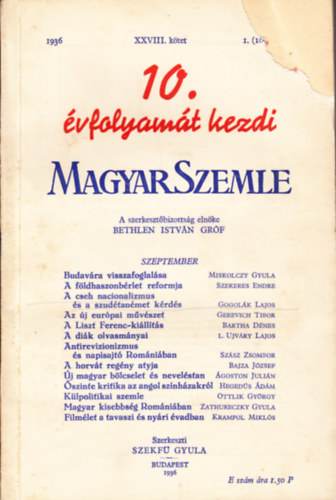 Szekf Gyula (szerk.) - Magyar Szemle 1936 XXVIII. ktet I. (109) szm