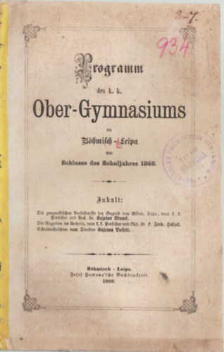 Programm des k. k. Ober-Gymnasiums zu B�hmisch-Leipa Schlusse des Schuljahres 1868