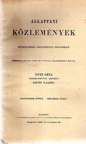 Entz Géza (szerk.); Soós Lajos (szerk.) - Állattani közlemények VIII. kötet 4. füzet