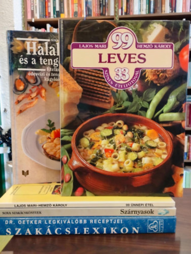 Hemző,Károly -Lajos,Mari, Frank Júlia (szerk.) - Gasztronómia könyvcsomag 5 darabos KÖNYVMENTŐ AJÁNLAT: Szárnyasok /levesek,előételek,kedvelt főételek..., Szakácslexikon (Dr. Oetker legkiválóbb receptjei), 99 leves 33 színes ételfotóval, 99 ünnepi étel, Halak, rákok és a tenger