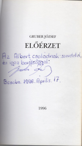 Gruber József - Előérzet vers- dedikált