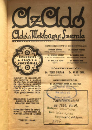Dr. Try Zoltn, Dr. Klug Emil - Az ad - Ad s Illetkgyi Szemle - 1926 (XIV. vf.)