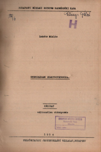 Luk�ts Mikl�s - Gyenge�ram� elektrotechnika (1954)