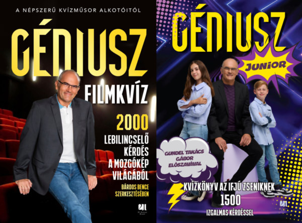 B�rdos Bence, Gl�zik Tam�s - 2 db G�niusz kv�zk�nyv: G�niusz filmkv�z - 2000 lebilincsel� k�rd�s a mozg�k�p vil�g�b�l + G�niusz Junior Kv�zk�nyv - Kv�zk�nyv az ifj� zseniknek 1500 izgalmas k�rd�ssel