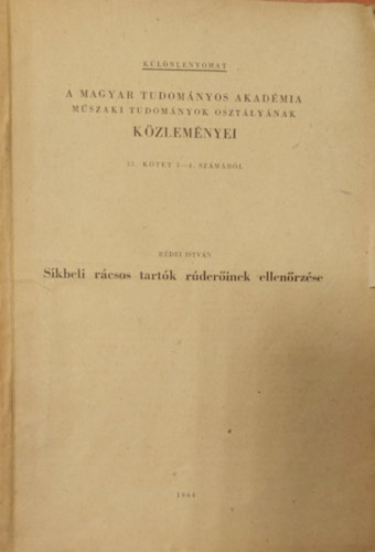 Rdei Istvn - Skbeli rcsos tartk rderinek ellenrzse (Klnlenyomat)