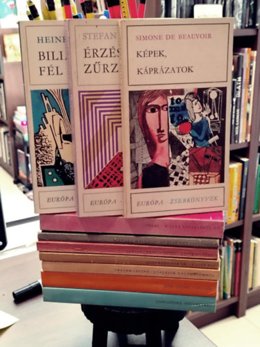 Heinrich B�ll, Stefan Zweig, Beauvoir De Simone, Vladimir P�ral, Malamud Bernard, Herbert Ernest Bates, Goffredo Parise, Graham Greene, John Updike - K�NYVMENT� AJ�NLAT, 10 DB. "Eur�pa Zsebk�nyvek" Bili�rd f�l t�zkor, �rz�sek z�rzavara, K�pek, K�pr�zatok, A sz�z sz�zal�kos n�, Az els� h�t esztend�, B�bor sivatag, A sz�p pap, Utaz�sok nagyn�n�mmel, Ny�lh�j, Ny�lketrec