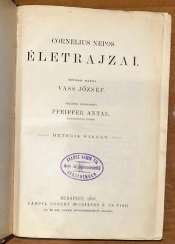 Vass Jzsef, Pfeiffer Antal - Cornelius Nepos letrajza I.