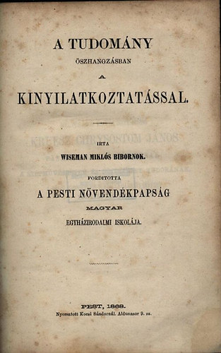 Wiseman Mikl�s - A tudom�ny �sszhangz�sban a kinyilatkoztat�ssal