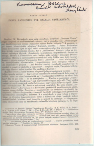 Mezey László - Janus Pannonius XVI. századi utóéletéről - Különlenyomat- Dedikált