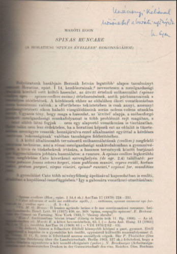 Mar�ti Egon - Spinas runcare  ( A Horatiusi'spinas evellere ' rokons�g�hoz ) - K�l�nlenyomat - dedik�lt