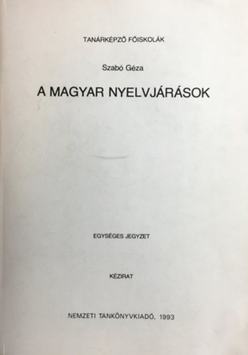 Szab Gza - A magyar nyelvjrsok