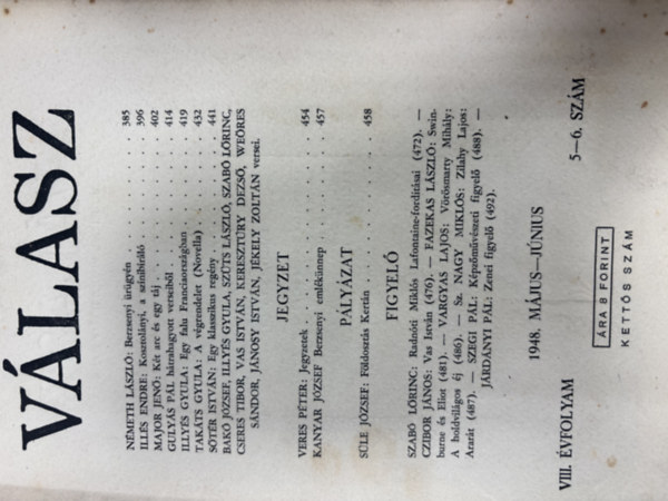 Válasz - 1948. május-június (VIII. évfolyam 5-6. szám)