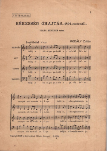 B�kess�g �hajt�s . -1801. esztend� - vegyeskarra