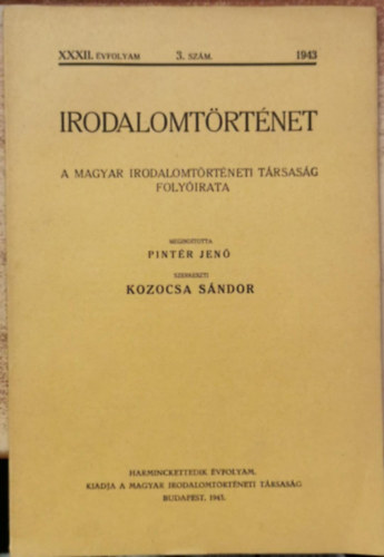 Pintr Jen - Irodalomtrtnet - A Magyar Irodalomtrtneti Trsasg folyirata (1943.)