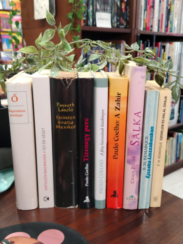 Cathleen MacMahon, L�szl� Passuth, Paulo Coelho, Chaja Polak, Erich Maria Remarque - K�NYVMENT� AJ�NLAT, 9 DB. Sz�pirodalom v�logat�s. � -vil�girodalmi antol�gia, �gy �r v�get, Es�isten siratja Mexik�t, Tizenegy perc, A f�ny harcos�nak k�zik�nyve, A Zahir, Salka, �jszaka Lisszabonban, Szerelem �s hal�l �r�ja
